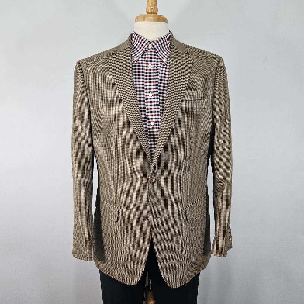 Chaps‎ Men's Sport Coat Blazer Two Button Brown Houndstooth Poly Blend Sz 42L